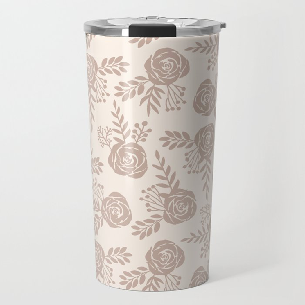 Pastel Floral Travel Coffee Mug featuring a beautiful floral design, made of lightweight stainless steel with a vacuum-sealed lid.