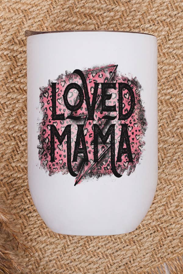 Pink and black leopard print stainless steel wine tumbler with lid and straw, designed for moms.