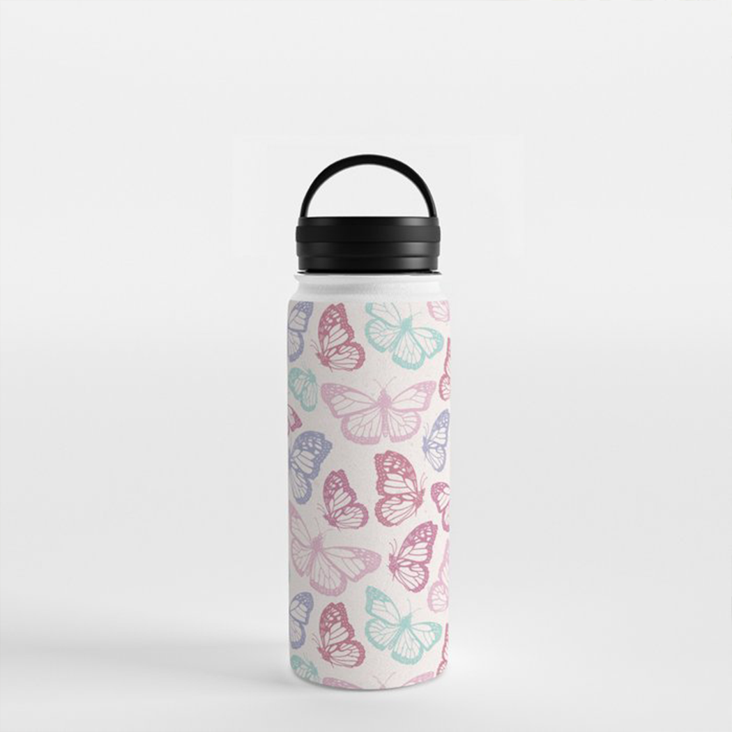 Pink Butterfly Handle Lid Water Bottle with a stylish design and durable stainless steel construction.