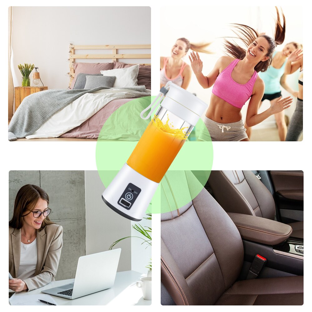 Portable USB Electric Fruit Juicer with stainless steel blades and food-grade ABS material, perfect for making smoothies and juices on the go.