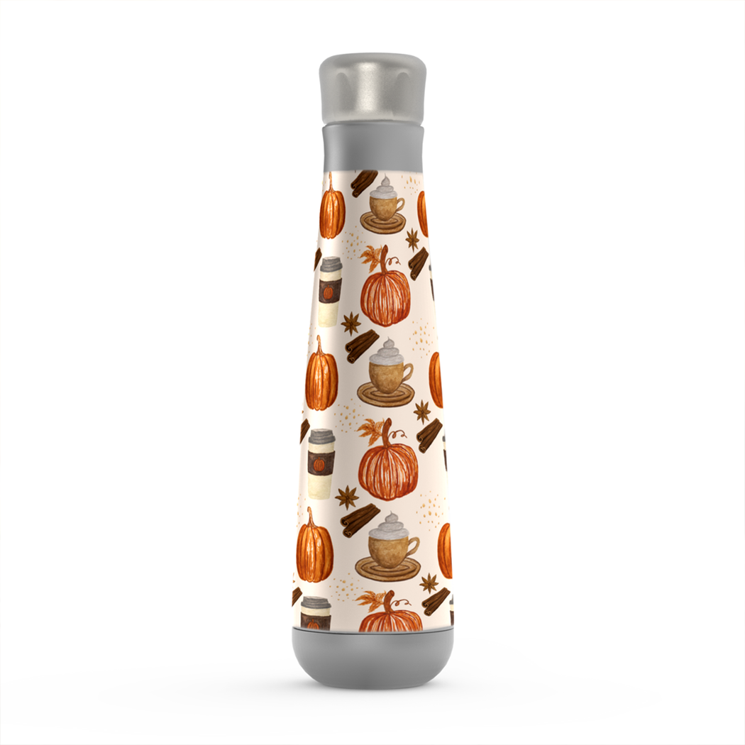 Pumpkin Spice Coffee Peristyle Water Bottle in vibrant orange color, showcasing its stainless steel design and screw-on lid.