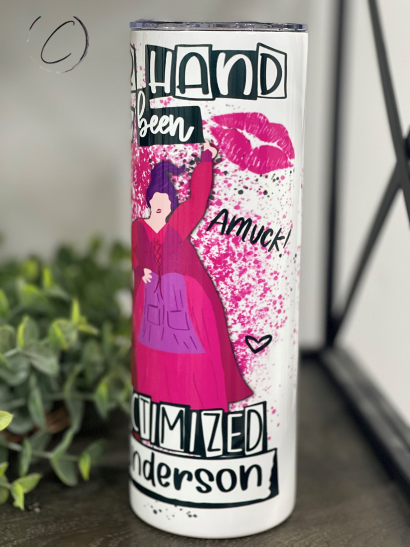 Winifred Sanderson 20oz skinny tumbler featuring a vibrant design, perfect for Hocus Pocus fans.