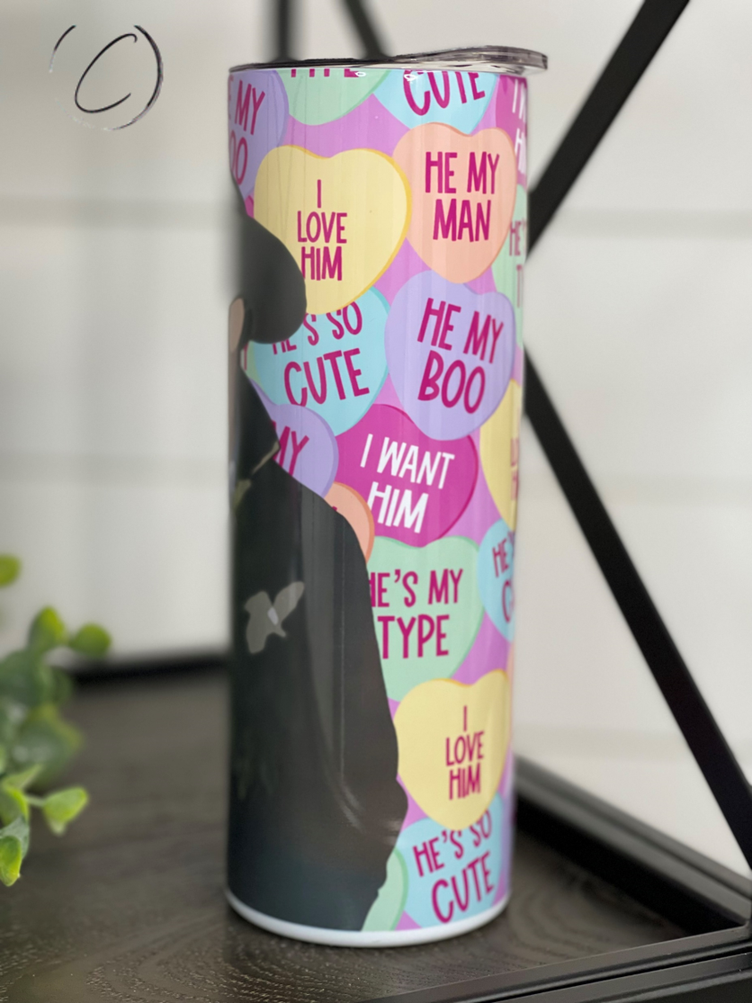 Rip Valentines 20oz Skinny Tumbler featuring a vibrant full wrap design, perfect for hot and cold beverages.