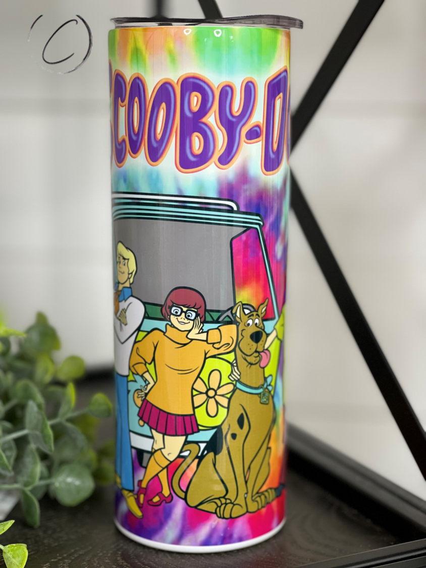 Scooby-Doo! 20oz Skinny Tumbler featuring a vibrant full wrap design with iconic characters.