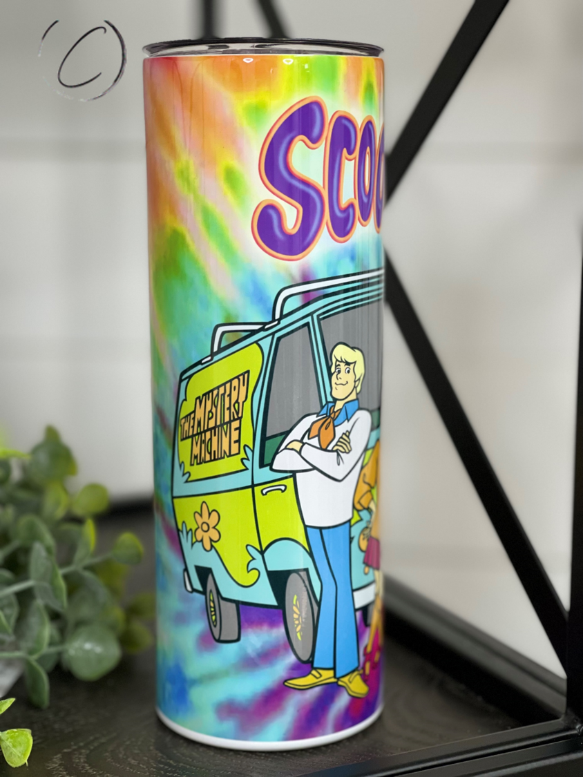 Scooby-Doo! 20oz Skinny Tumbler featuring a vibrant full wrap design with iconic characters.