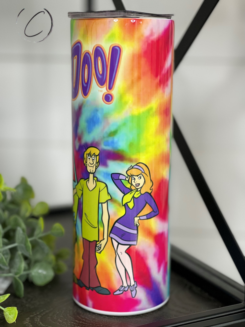 Scooby-Doo! 20oz Skinny Tumbler featuring a vibrant full wrap design with iconic characters.