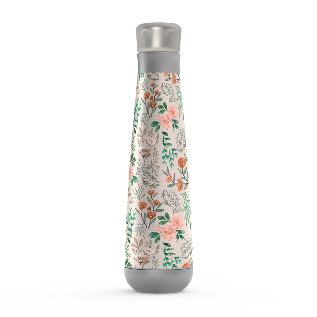 Stylish 16oz stainless steel Springtime Peristyle Water Bottle with vacuum insulation and screw-on lid.