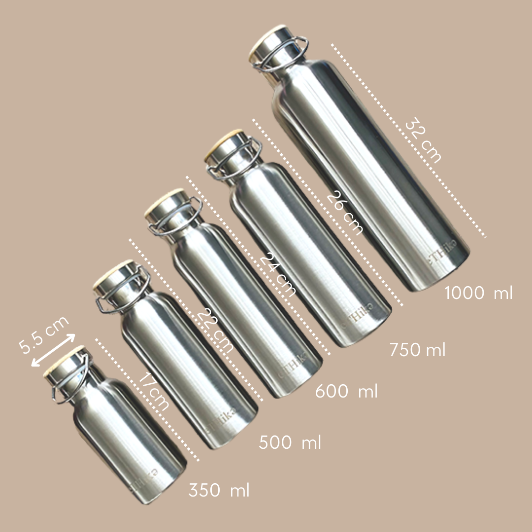 A sleek stainless steel double-walled water bottle with a steel lid, showcasing its stylish design and durable construction.