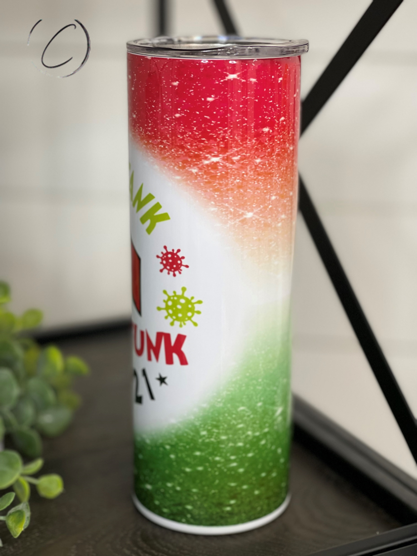 Stink Stank Stunk 2021 20oz Skinny Tumbler with vibrant design and reusable straw.