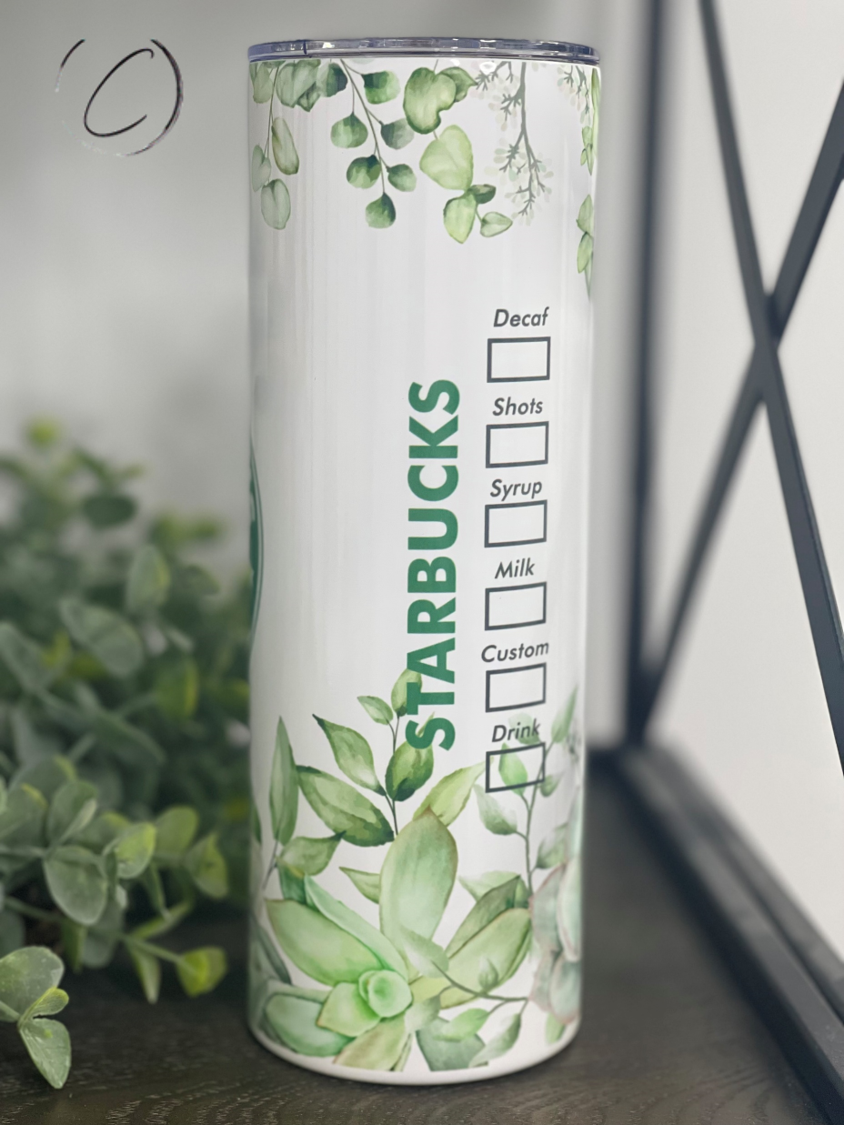 Succulent Starbucks 20oz Skinny Tumbler with a vibrant succulent design, featuring a reusable straw.