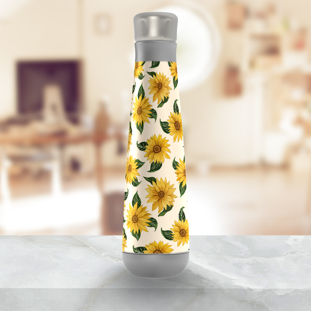 Stylish Summer Sunflower Peristyle Water Bottle made of stainless steel with a vibrant sunflower design.