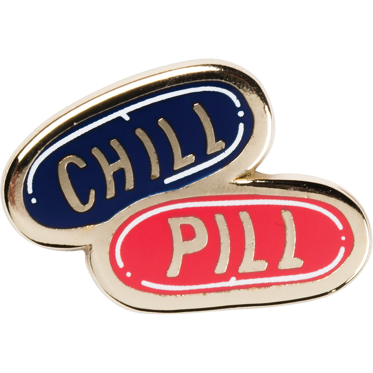 Take A Chill Pill Enamel Pin on a gift card, featuring a colorful design and a blank space for a handwritten note.