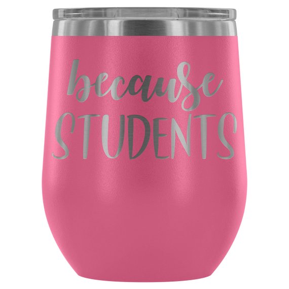 Colorful Teacher Tumbler in various shades, showcasing its stainless steel design and engraved text, perfect for wine or coffee.