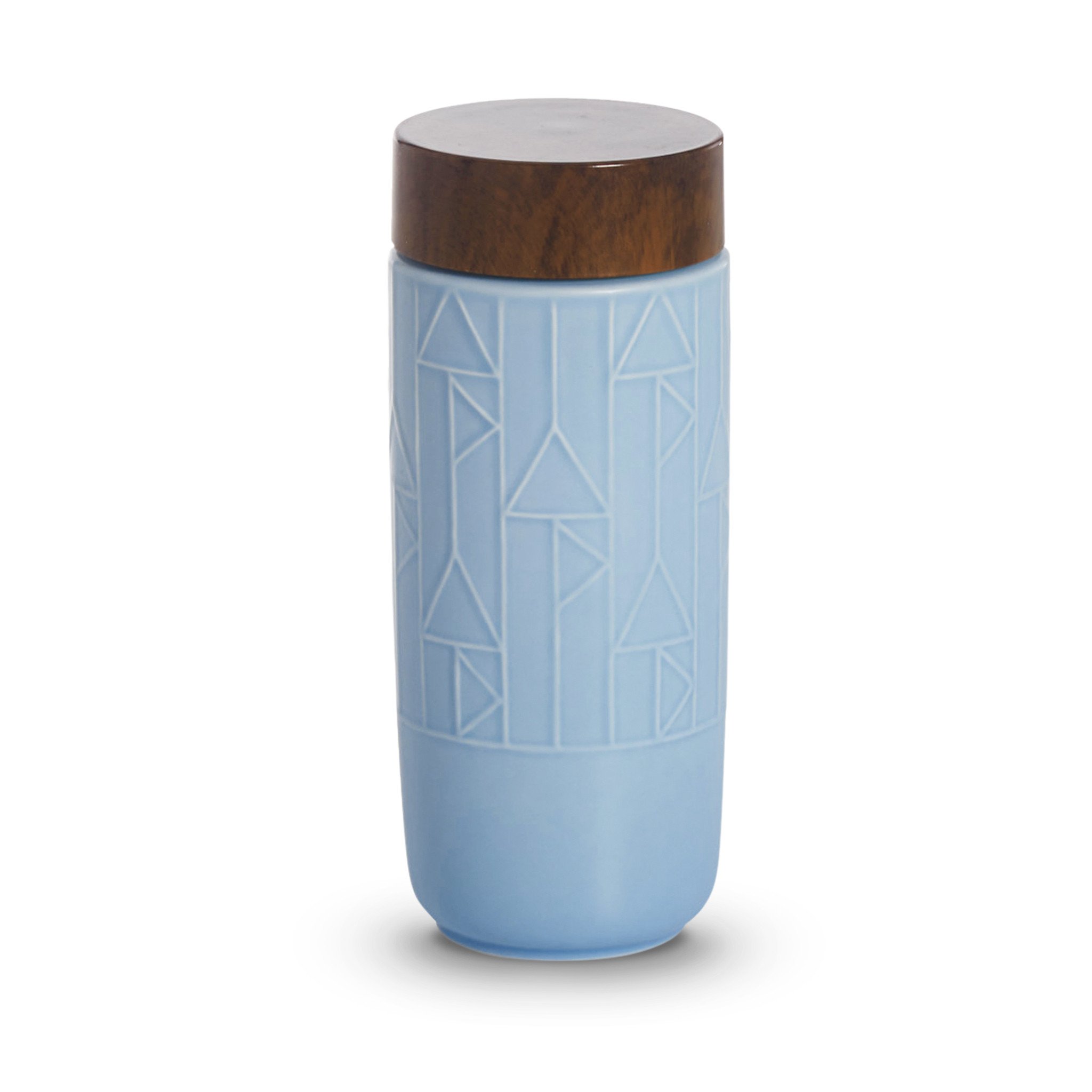 The Alchemical Signs Tumbler featuring vibrant geometric patterns inspired by ancient alchemical symbols, crafted from ceramics with a stylish lid.