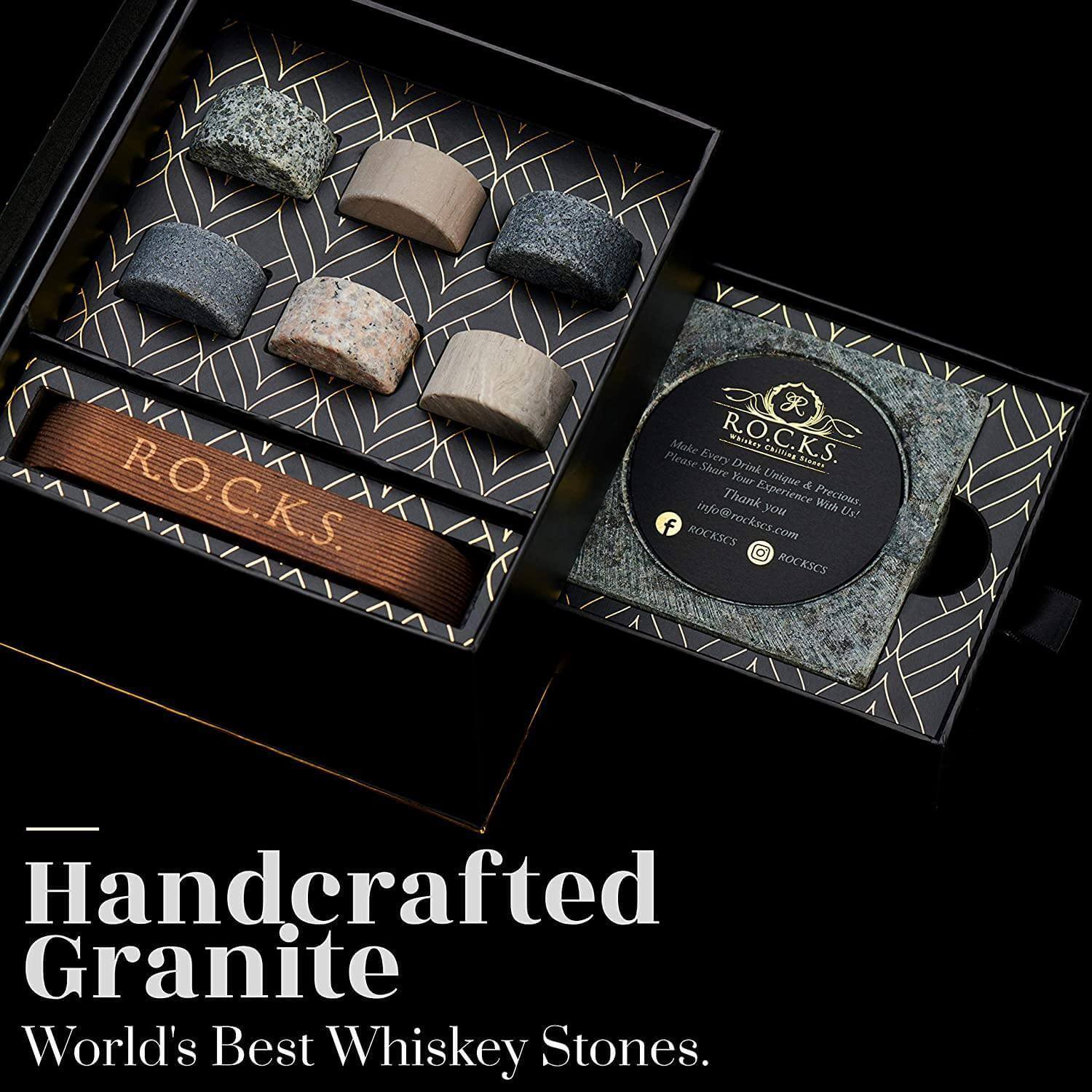 The Gentleman's Set featuring whiskey stones and a handcrafted granite cigar ashtray, perfect for cigar and whiskey enthusiasts.