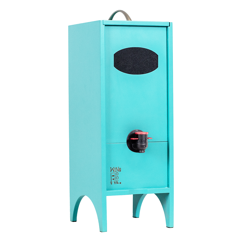 The Little Nook bagged beverage dispenser in vibrant colors, made of durable compressed wood, perfect for parties and events.