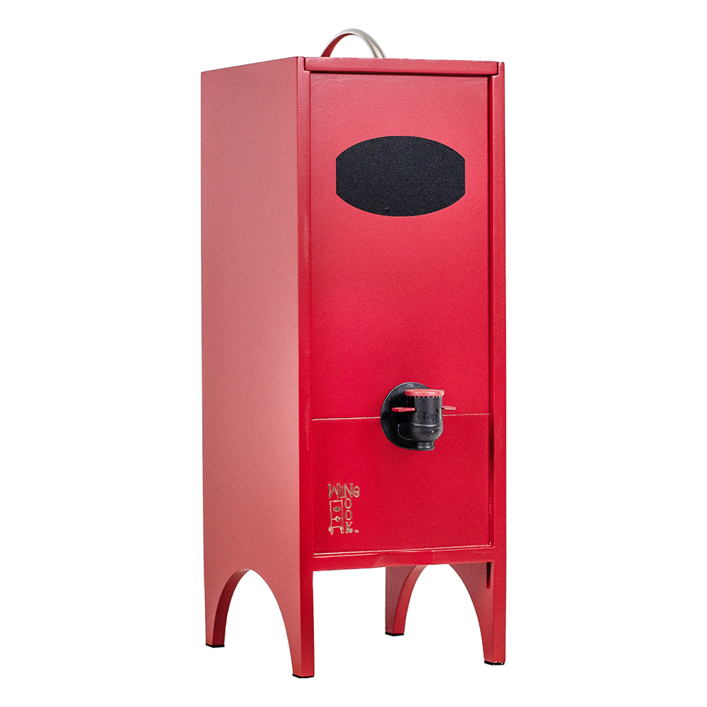 The Little Nook bagged beverage dispenser in vibrant colors, made of durable compressed wood, perfect for parties and events.