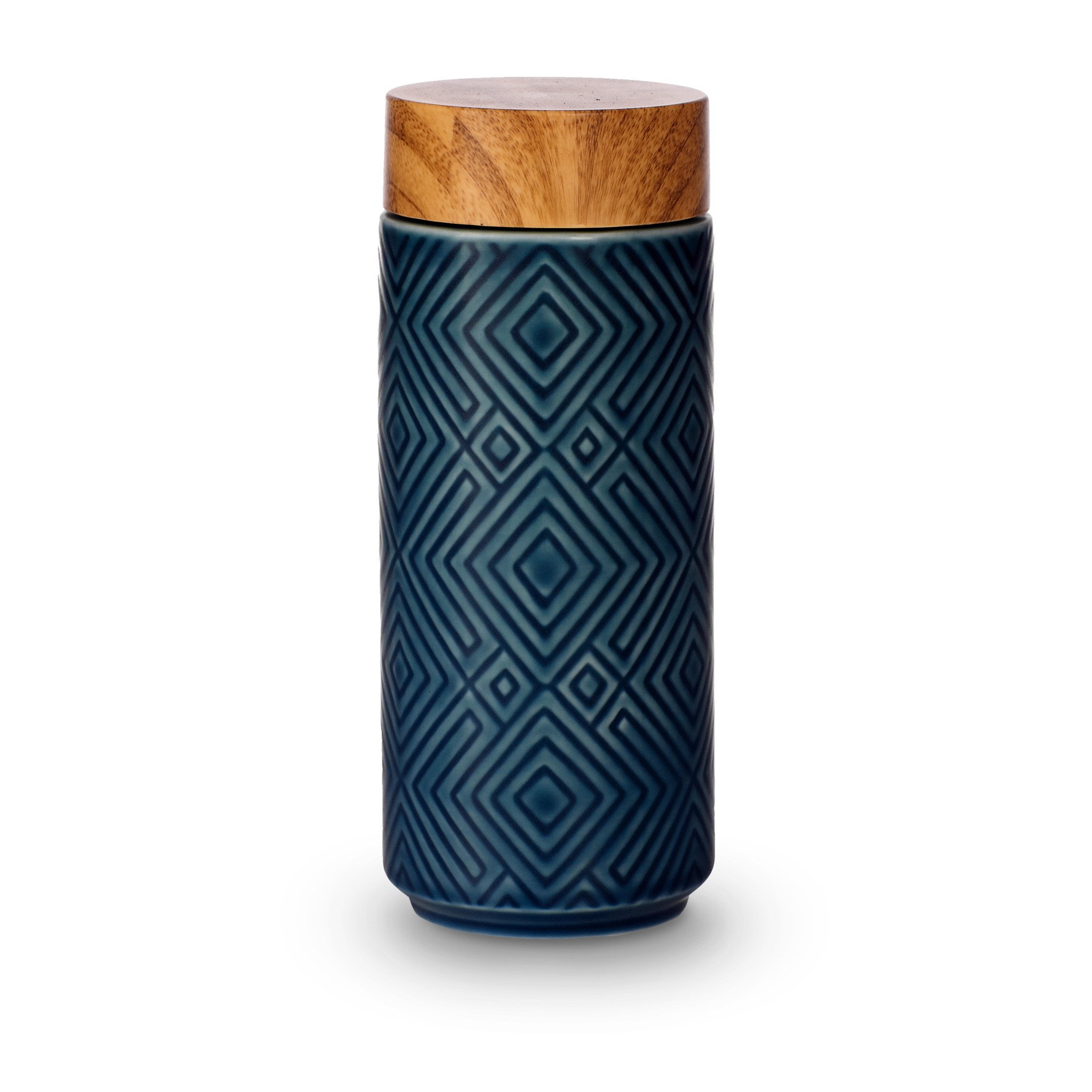 The Miracle Ceramic Tumbler showcasing its elegant design with a bamboo effect lid, featuring a tourmaline lining for enhanced beverage purity.