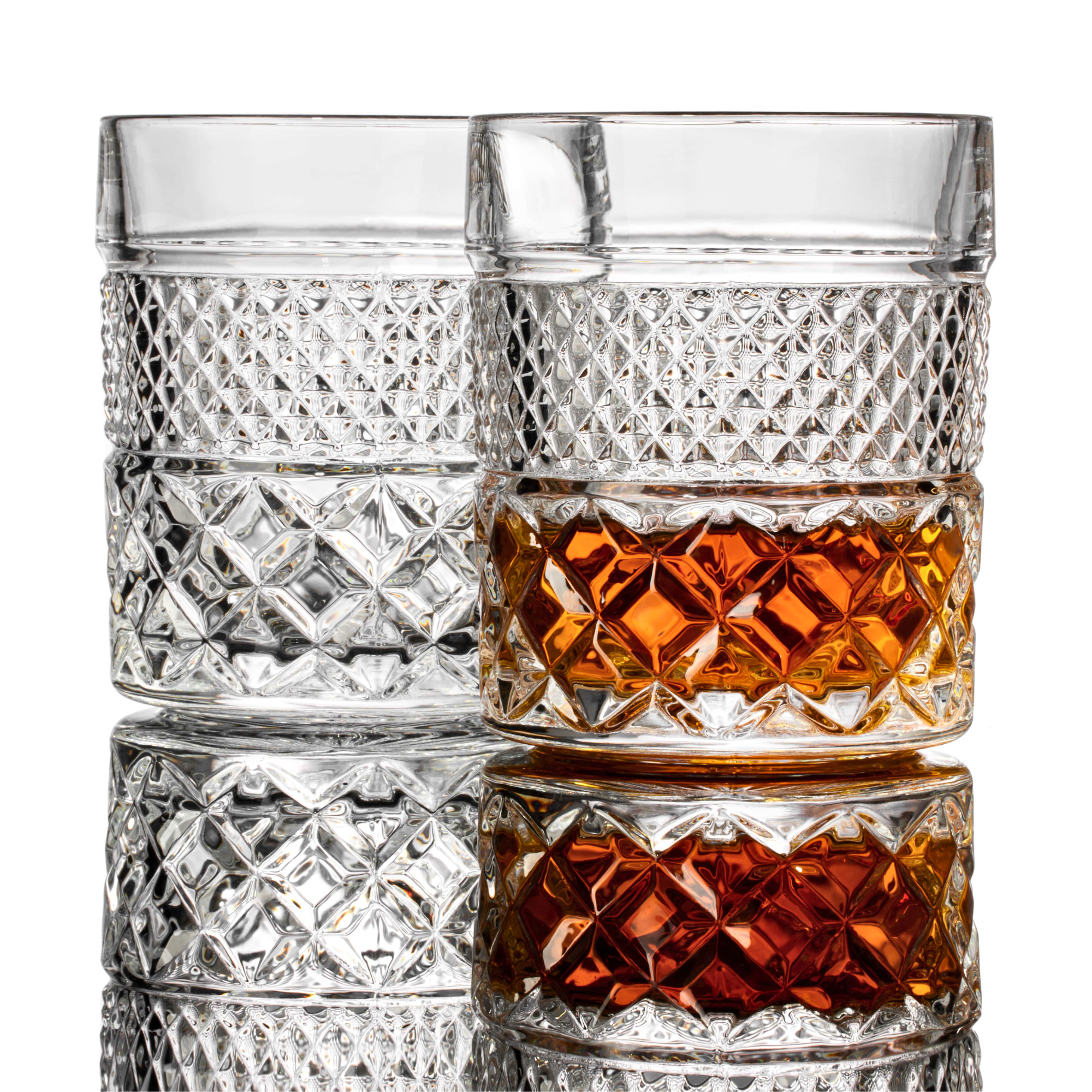 A set of four elegant crystal whiskey glasses from The Privilege Collection - Admiral Glasses, showcasing their timeless design and premium quality.