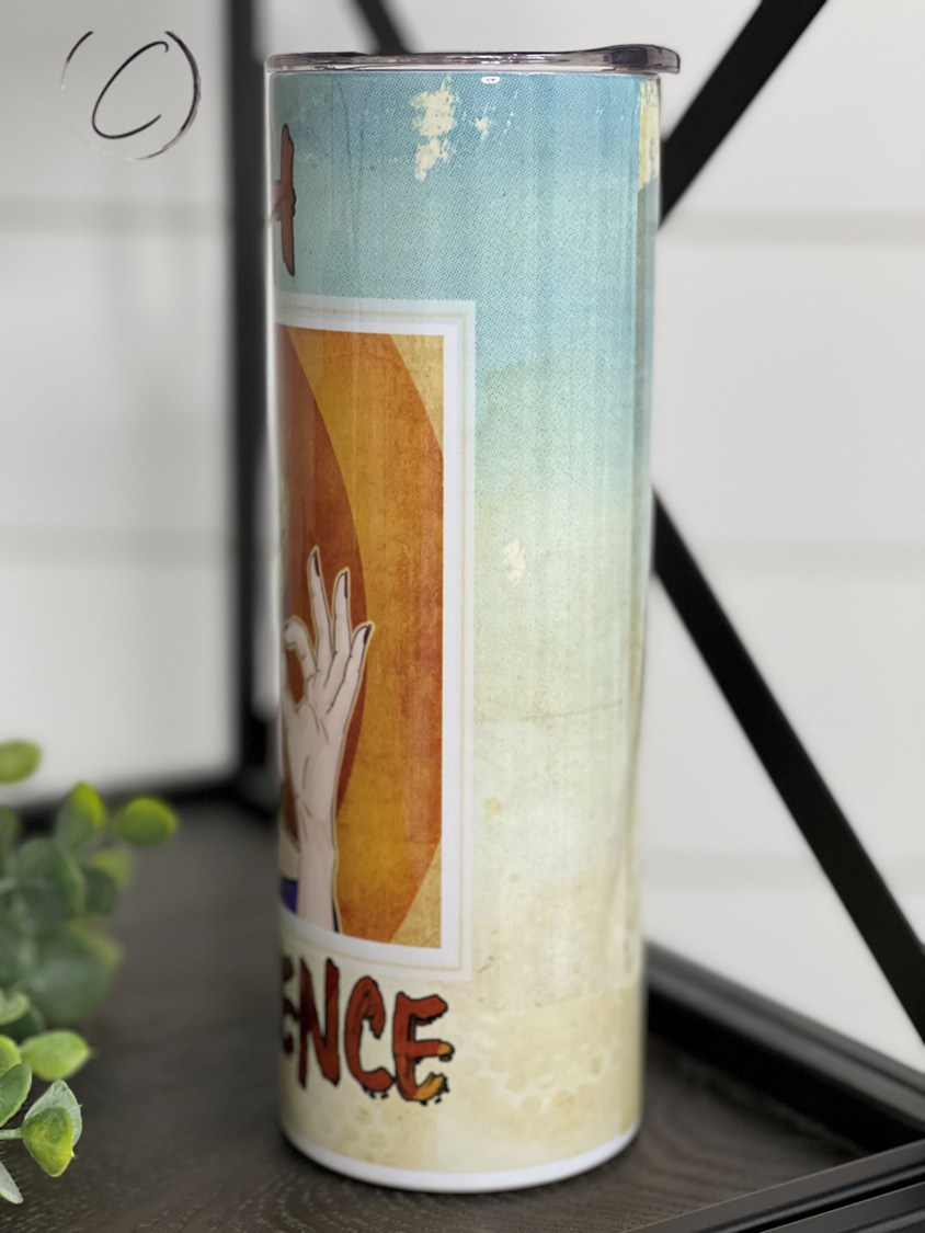 Thin Patience 20oz Skinny Tumbler featuring a vibrant full wrap design, perfect for hydration on-the-go.