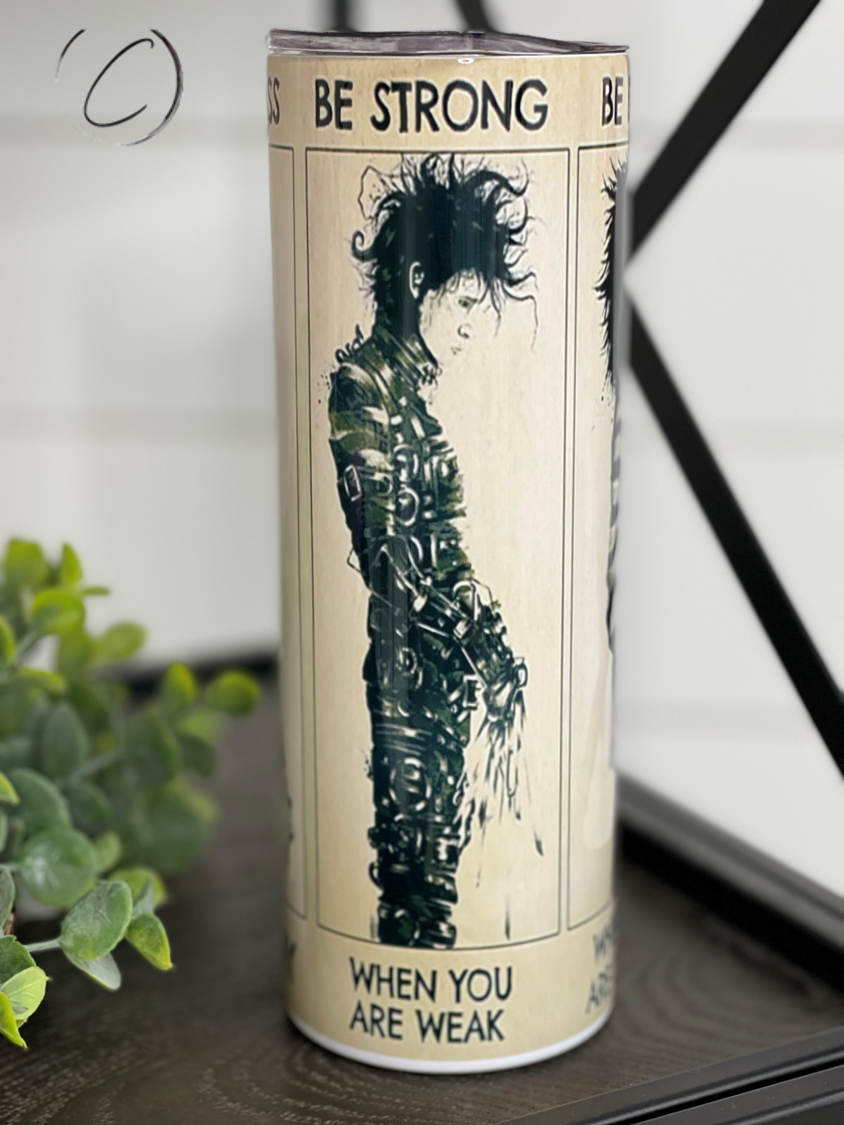 Tim Burton Creations 20oz Skinny Tumbler featuring unique artwork, reusable straw, and durable design.