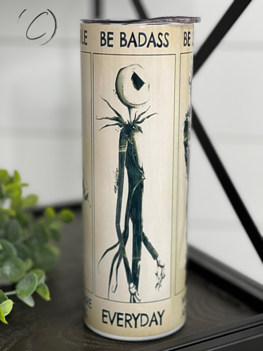 Tim Burton Creations 20oz Skinny Tumbler featuring unique artwork, reusable straw, and durable design.