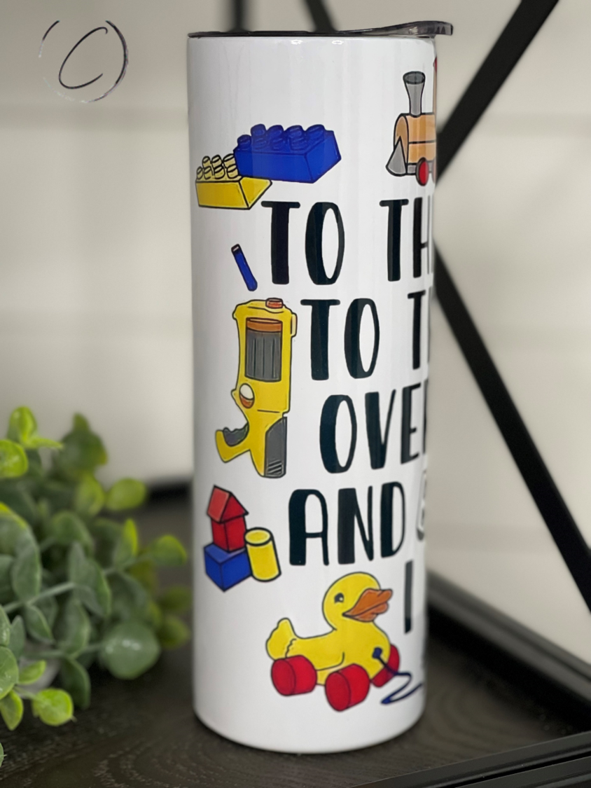 Toys & Blocks I Fall 20oz Skinny Tumbler with vibrant design and reusable straw, perfect for hot and cold beverages.