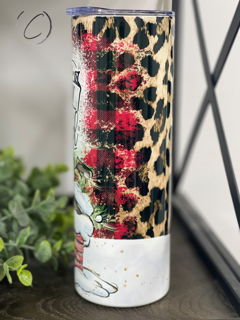 Up To Snow Good 20oz Skinny Tumbler with vibrant winter design and reusable straw.