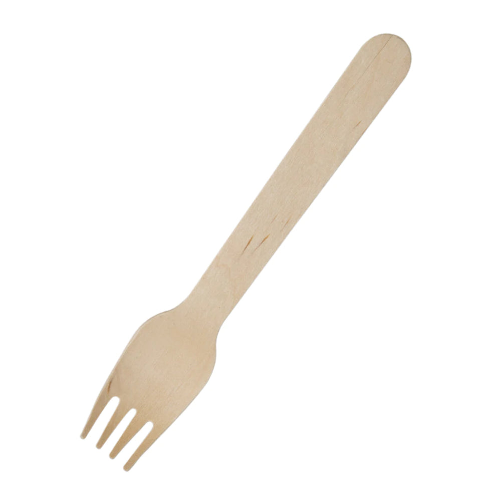 A 16cm wooden fork made from birch wood, showcasing its eco-friendly design and sturdy construction.