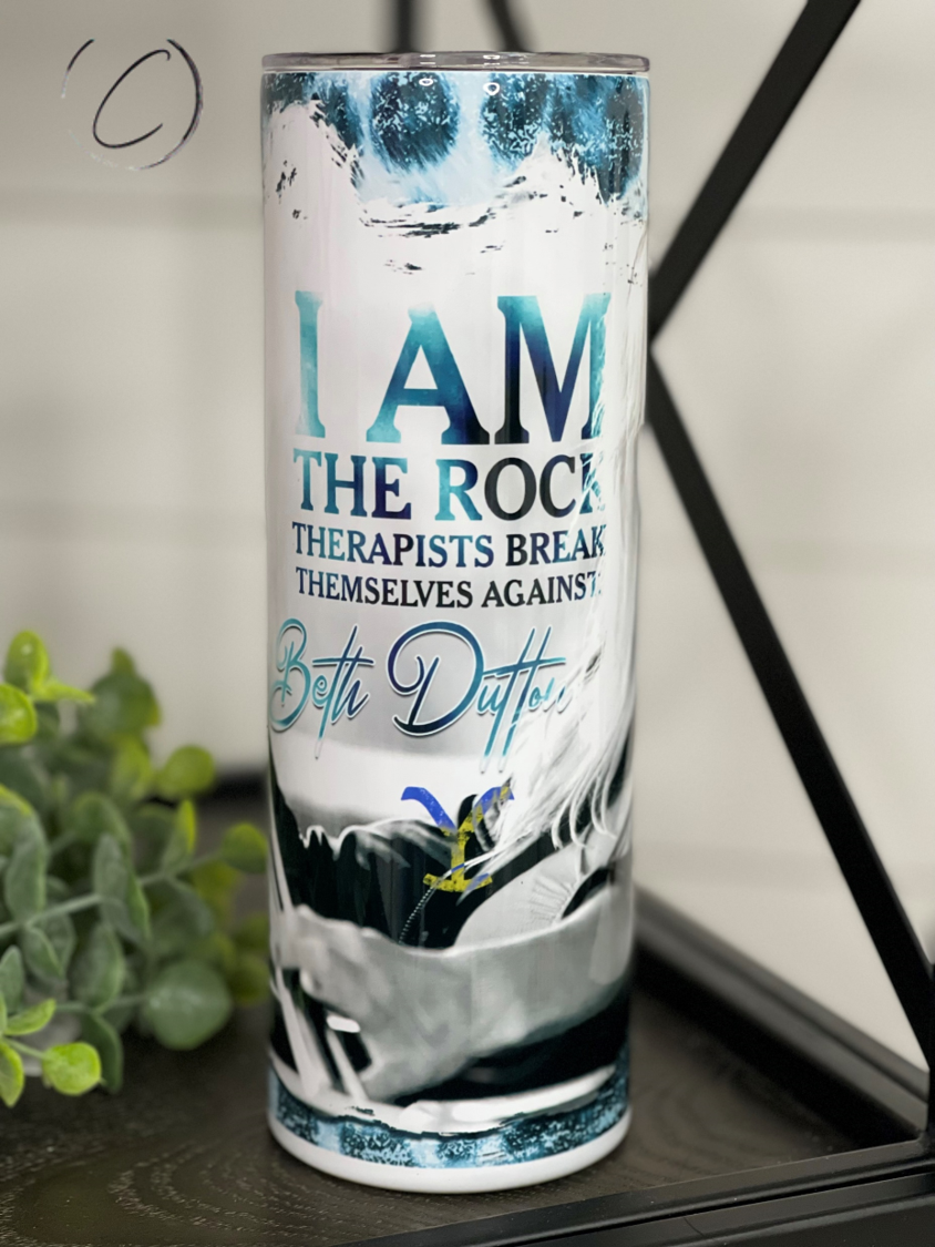 Yellowstone I Am The Rock 20oz Skinny Tumbler featuring a vibrant full wrap design, perfect for hydration on the go.