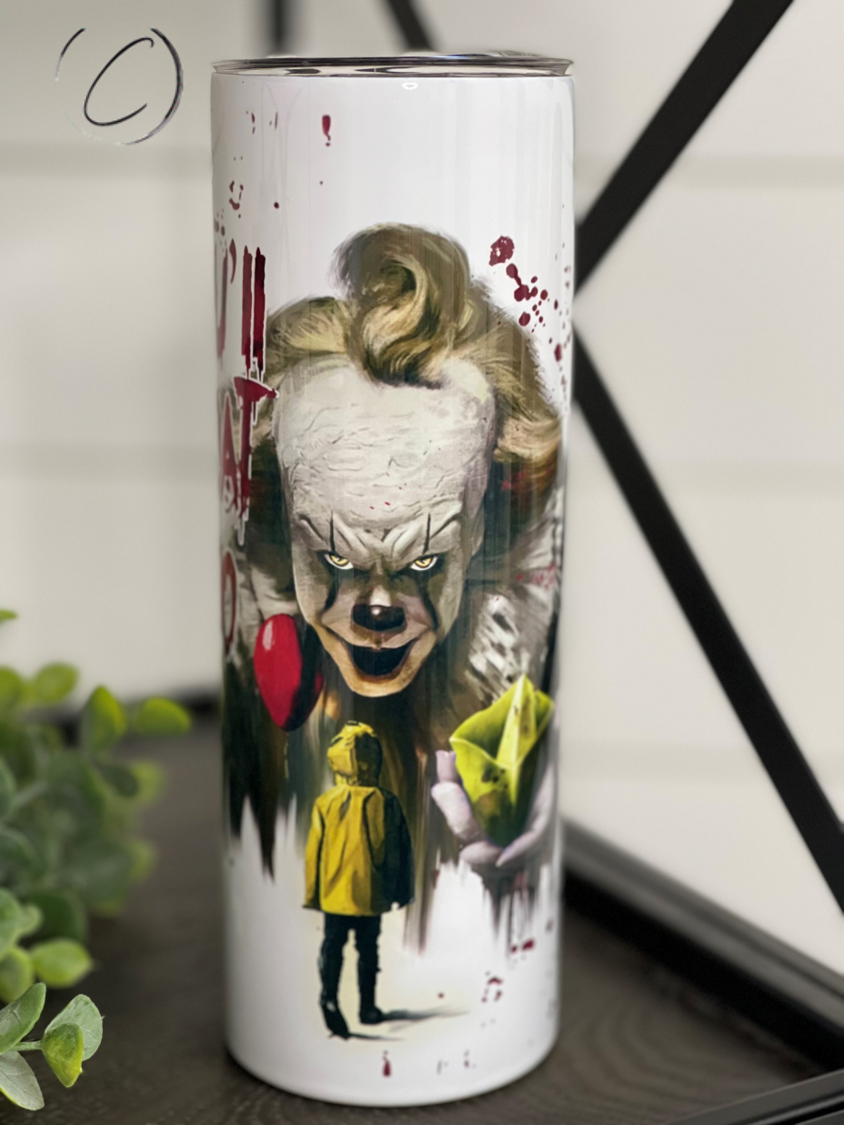 You'll Float Too 20oz Skinny Tumbler with a unique design, featuring a reusable straw and a durable finish.