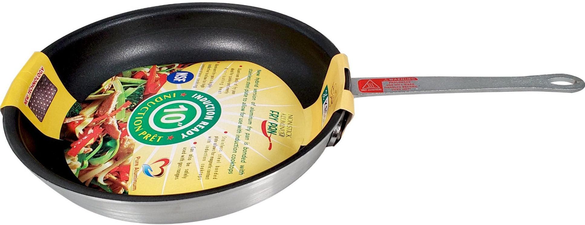 A 10-inch nonstick induction frying pan with a sleek design, perfect for cooking various dishes without burning.