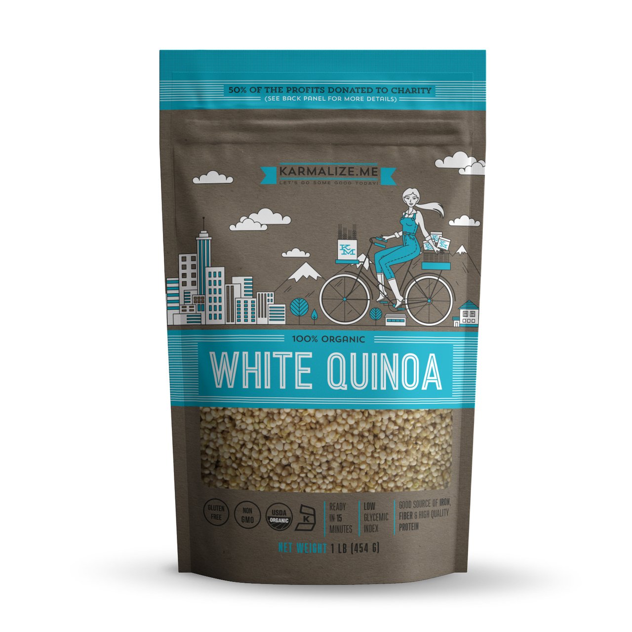 A bowl of 100% organic white quinoa grains, showcasing their fluffy texture and light color, ideal for healthy meals.