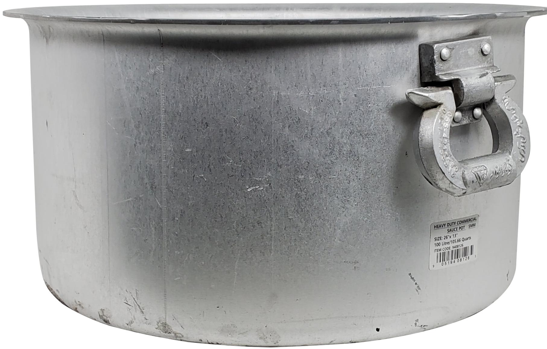 100L Heavy Duty Commercial Sauce Pot with sturdy handles and a large capacity, ideal for professional kitchens.