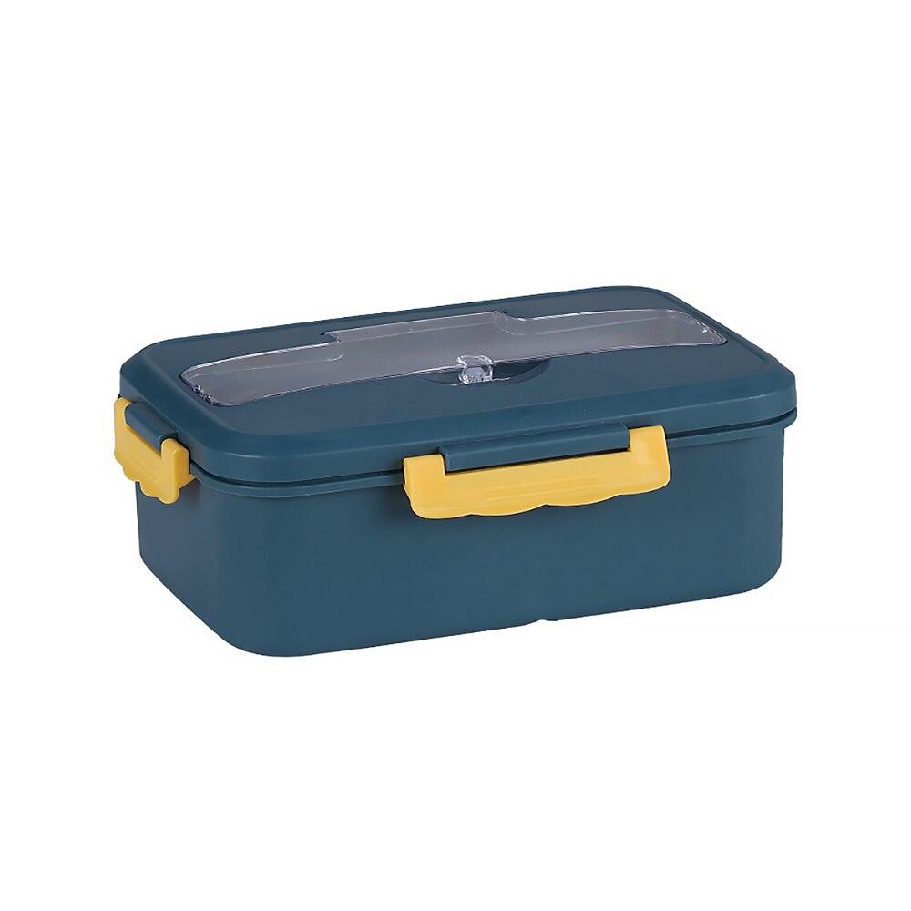 1000ml 3-Grids Lunch Box in blue with chopsticks and spoon, showcasing its eco-friendly design and compartments.