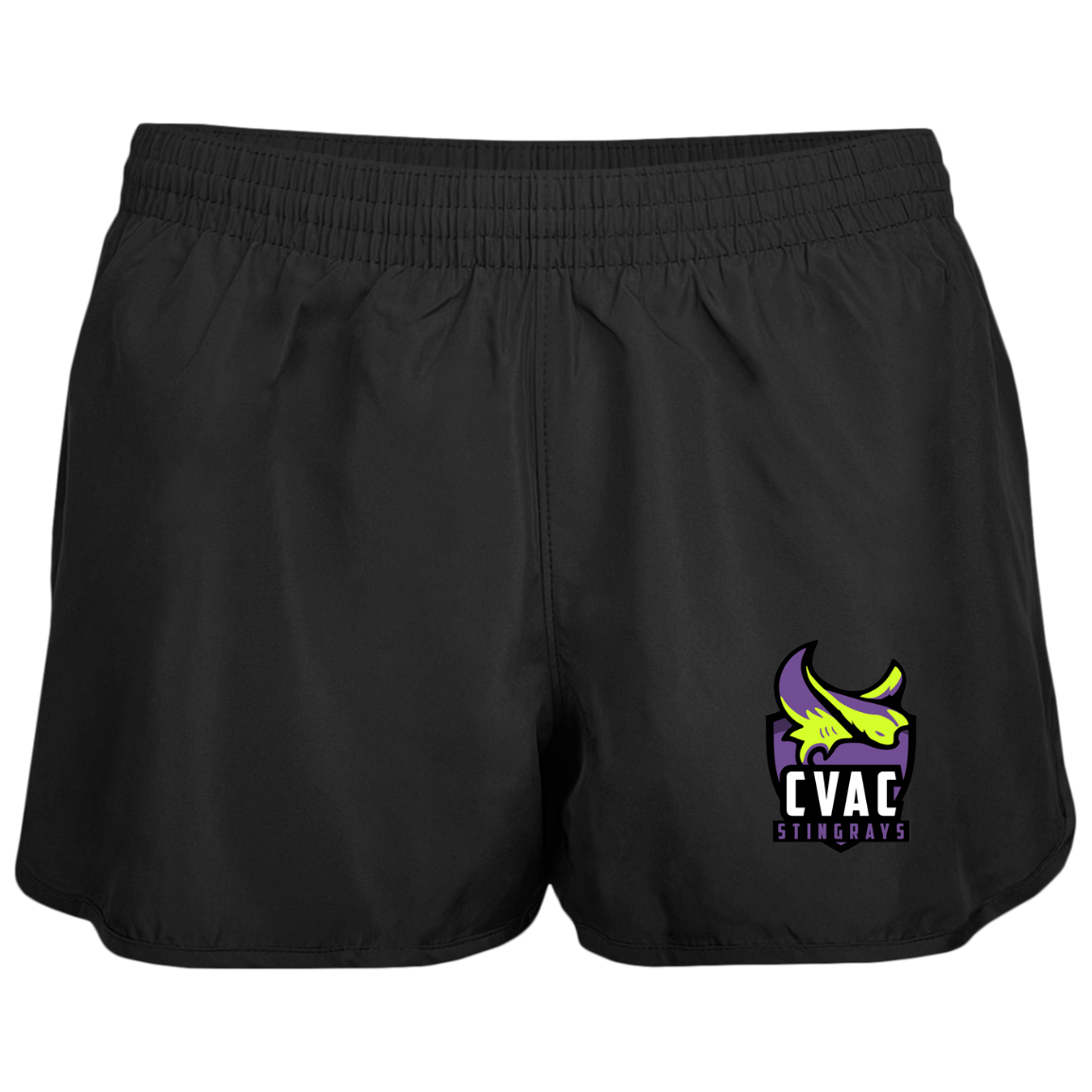 A pair of 2430 Ladies' Wayfarer Running Shorts featuring a low rise design, elastic waistband, and inner brief for comfort.