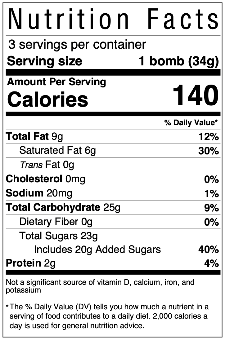 Nutrition facts label, 140 calories.