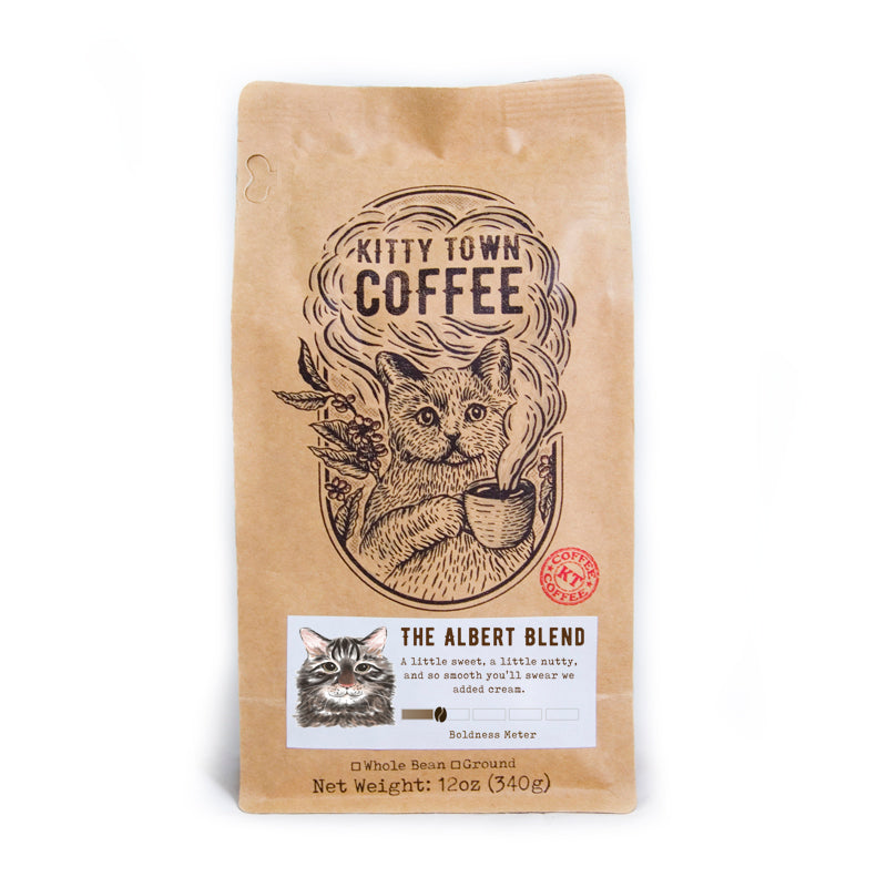 A bag of Albert Super Smooth Breakfast Blend coffee featuring a rich, nutty, and sweet flavor profile, perfect for a smooth coffee experience.