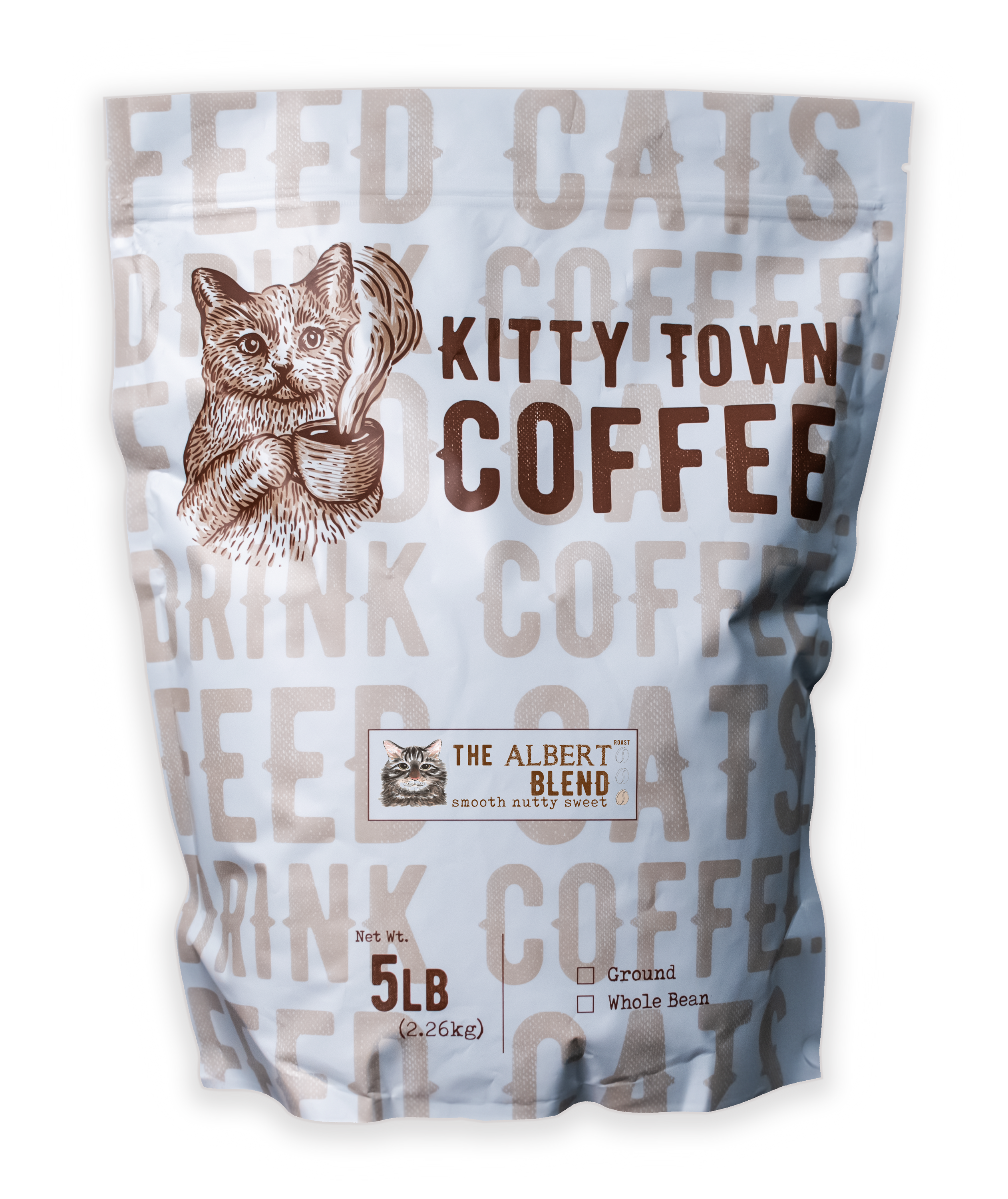 A bag of Albert Super Smooth Breakfast Blend coffee featuring a rich, nutty, and sweet flavor profile, perfect for a smooth coffee experience.