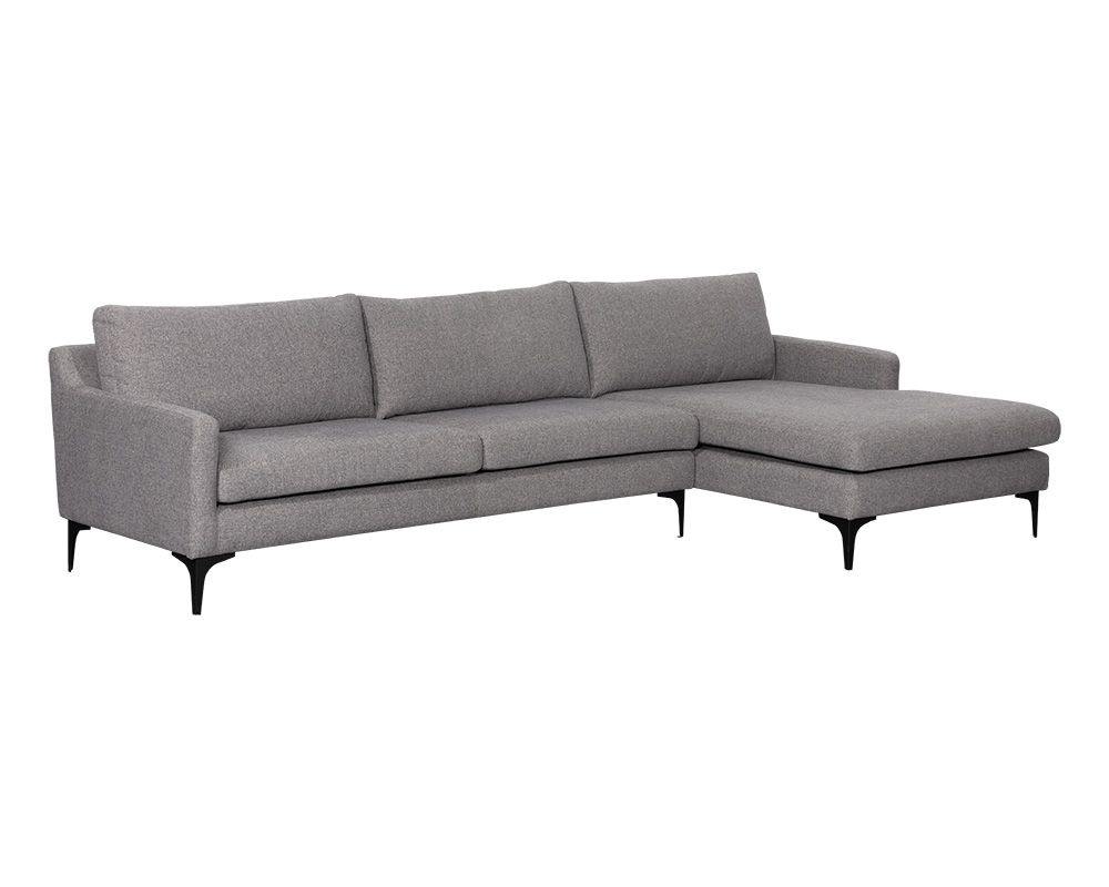 Andie Sofa Chaise in Davis Dark Grey with matte black steel legs, showcasing a modern design perfect for contemporary spaces.