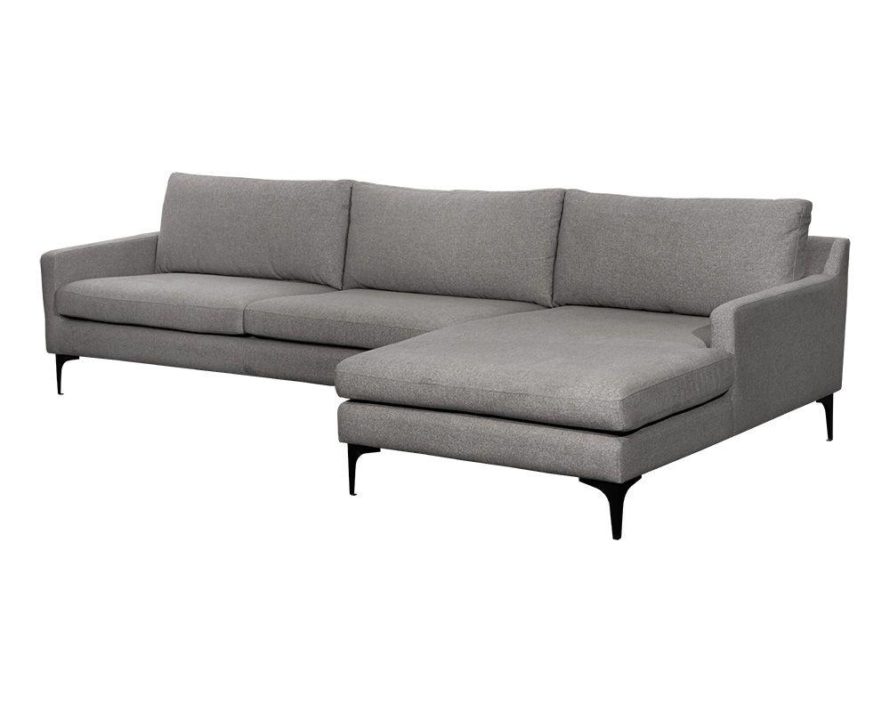 Andie Sofa Chaise in Davis Dark Grey with matte black steel legs, showcasing a modern design perfect for contemporary spaces.