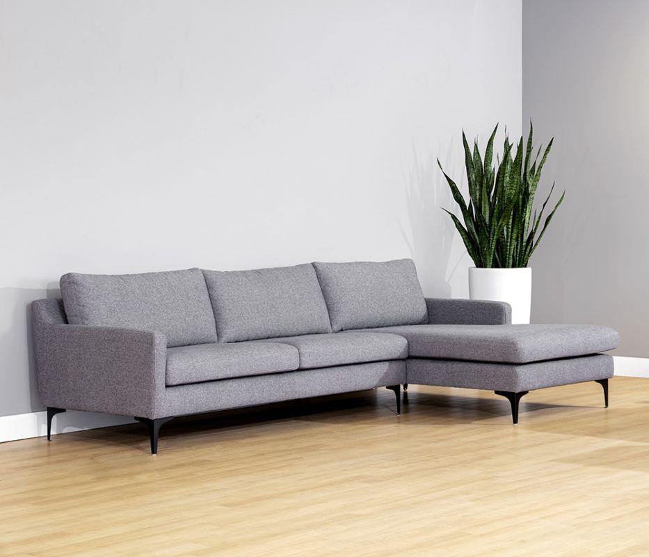 Andie Sofa Chaise in Davis Dark Grey with matte black steel legs, showcasing a modern design perfect for contemporary spaces.