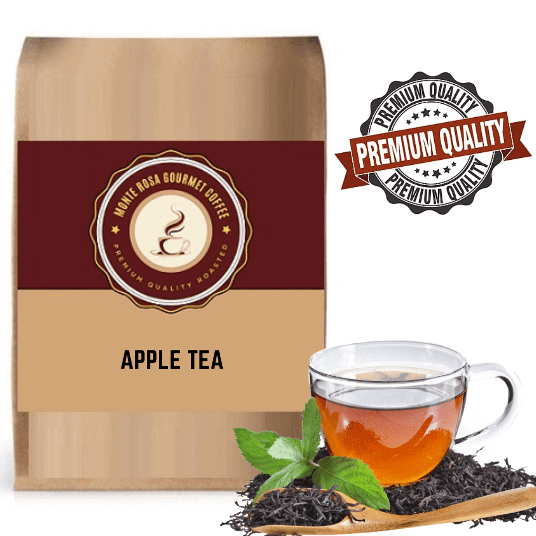 A steaming cup of apple flavored tea with fresh apple slices beside it, showcasing its vibrant color and inviting aroma.