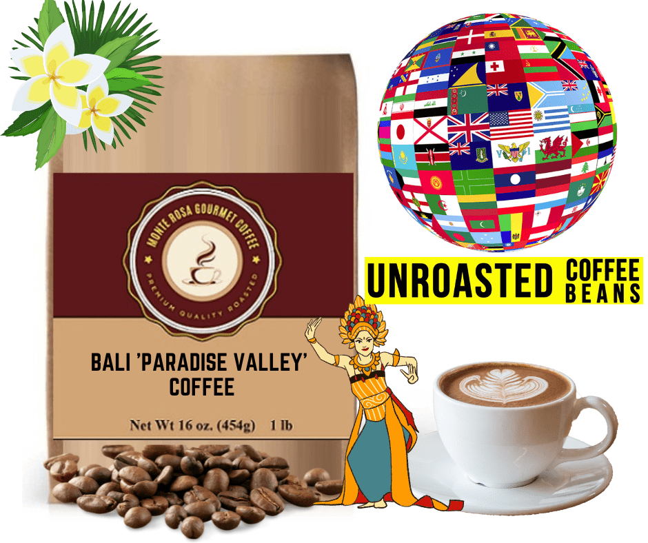 Bali Paradise Valley Green Coffee beans in a rustic setting, showcasing their natural beauty and quality.