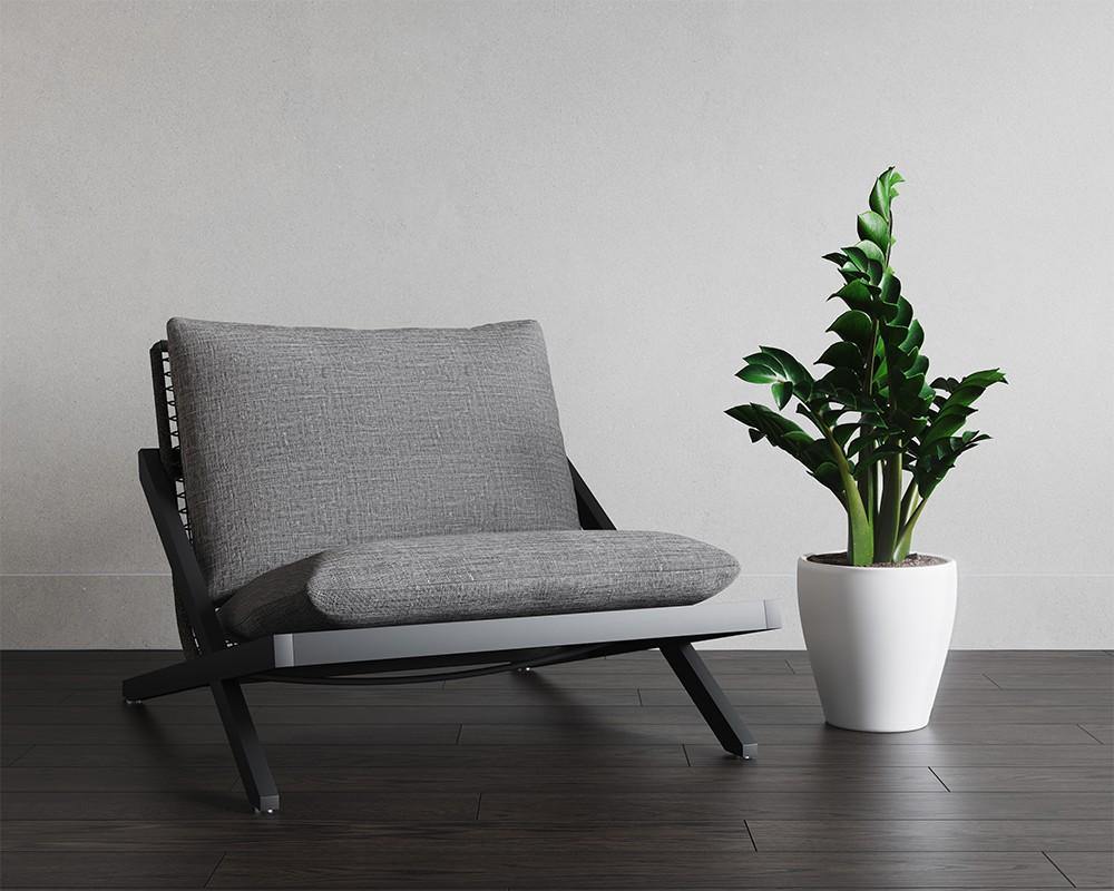 Bari Lounge Chair in Charcoal with Gracebay Grey fabric, showcasing its stylish design and durable materials.