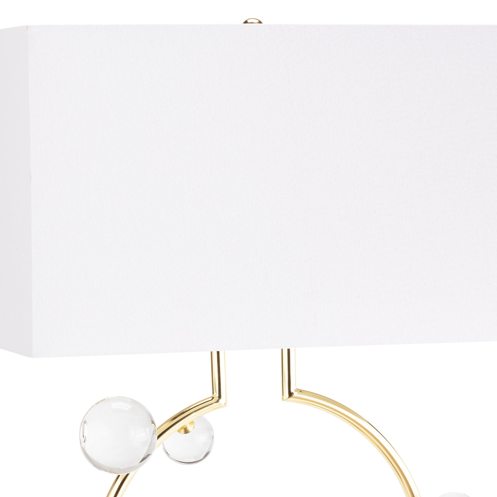 Bijou Ring Table Lamp featuring a classic hoop design with crystal spheres and a natural linen shade.