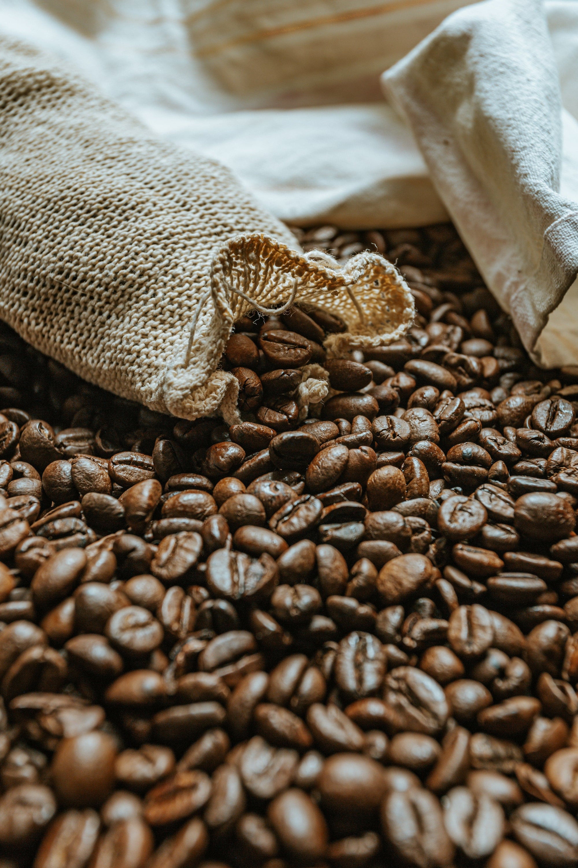 A cup of Black Velvet Cognac Flavored Coffee with a rich, dark color, surrounded by coffee beans and a chocolate piece, showcasing its luxurious flavor.