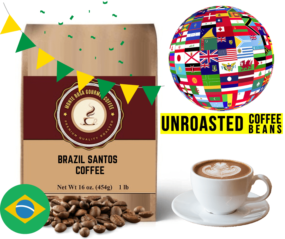 A bag of Brazil Santos Coffee - Green/Unroasted showcasing its premium quality and unique flavor profile.