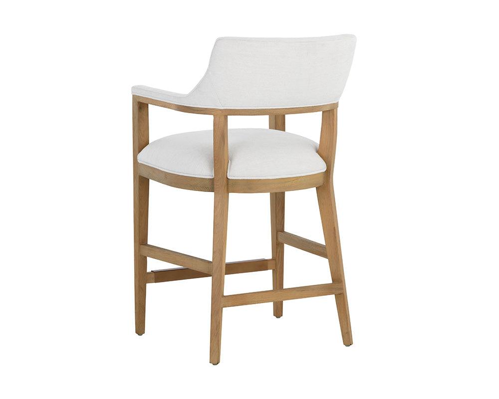 Brylea Counter Stool featuring natural wood finish and Heather Ivory Tweed upholstery, ideal for kitchen or bar settings.