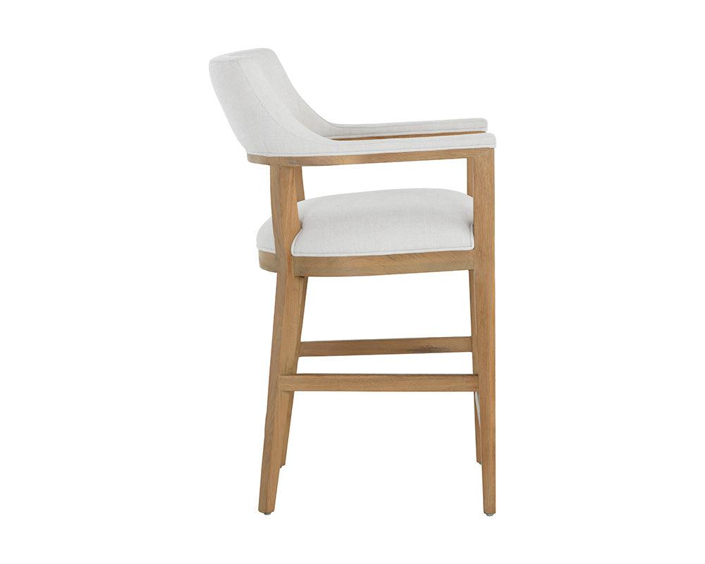 Brylea Counter Stool featuring natural wood finish and Heather Ivory Tweed upholstery, ideal for kitchen or bar settings.